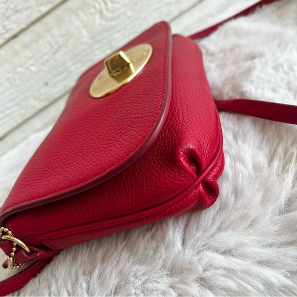 COACH Red Leather Flap Turnlock Crossbody Handbag 52896 - Picture 6 of 10